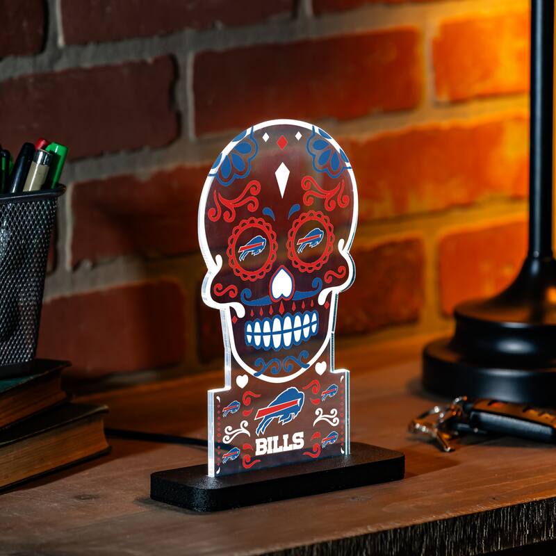 10" LED Tabletop Sugar Skull Halloween Desklite Sign, Buffalo Bills - Multicolor. - 10" x 7"