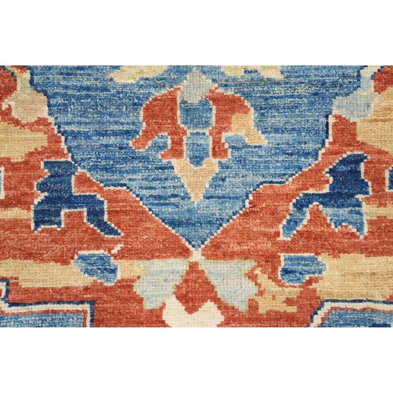 Hand Knotted Oriental 100% Wool Carpet Transitional Floral Navy Blue & Blues Oushak Area Rug - 6' 9'' X 5' 1''