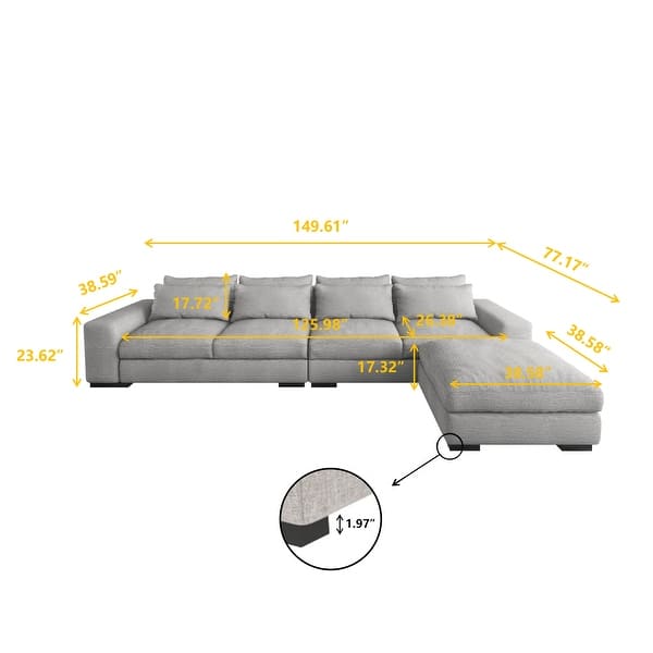 150 Wide L-Shape Linen Sofa Couch, Modern Feather Filled 5-Seat Sectional Sofa Couch with Ottoman - Bed Bath & Beyond