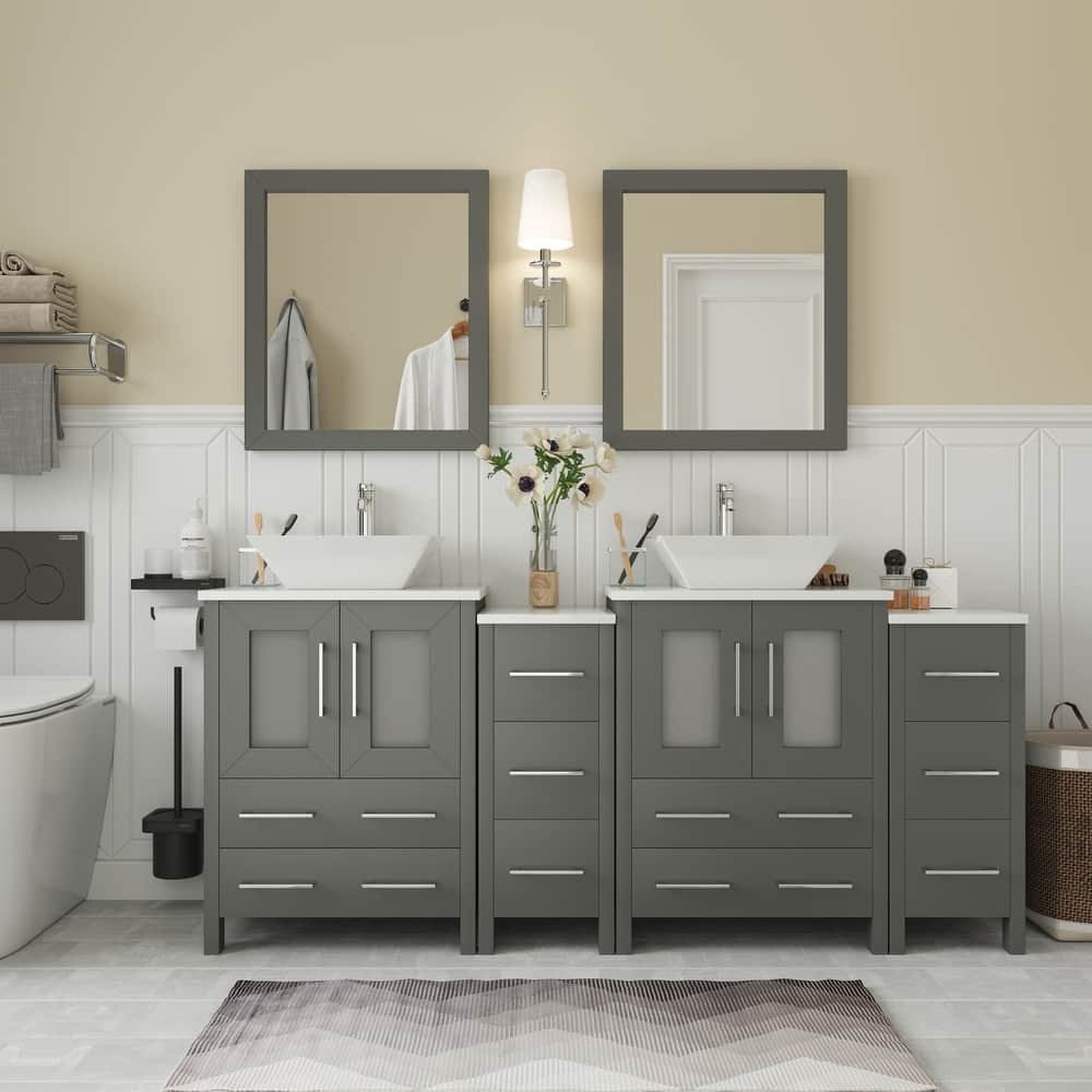 Vanity Art 72" Double Sink Bathroom Vanity Set with Engineered Marble Top and Free Mirror - 72 W X 18.5 D X 31.1 H