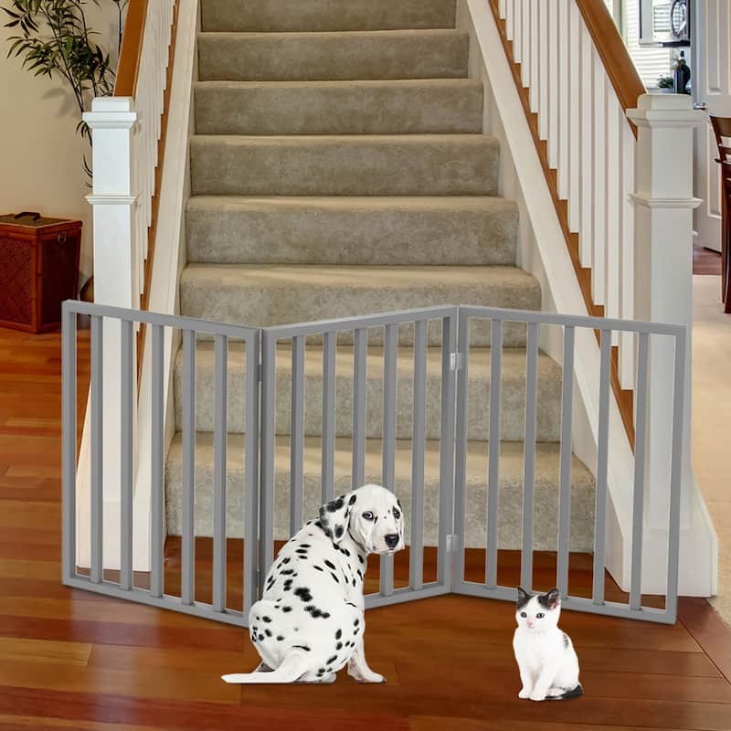 3Panel Indoor Foldable Dog Gate 54x24Inch Wood Freestanding Pet