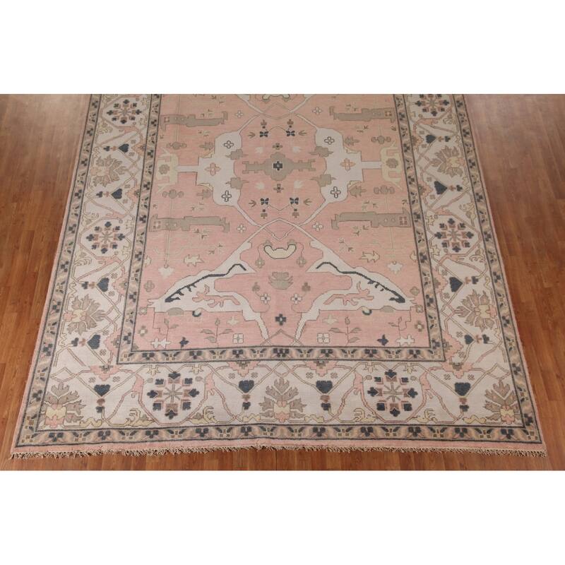 Pink Oushak Oriental Large Rug Hand-Knotted Wool Carpet - 10'0"x 13'10"