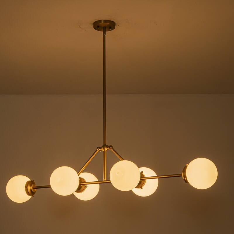 6-Light Dimmable Modern Metal & Glass Pendant Light with Adjustable Rods for Dining Room