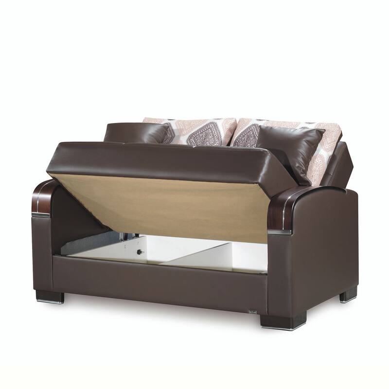 Collection Upholstered Convertible Loveseat With Storage - Brown PU