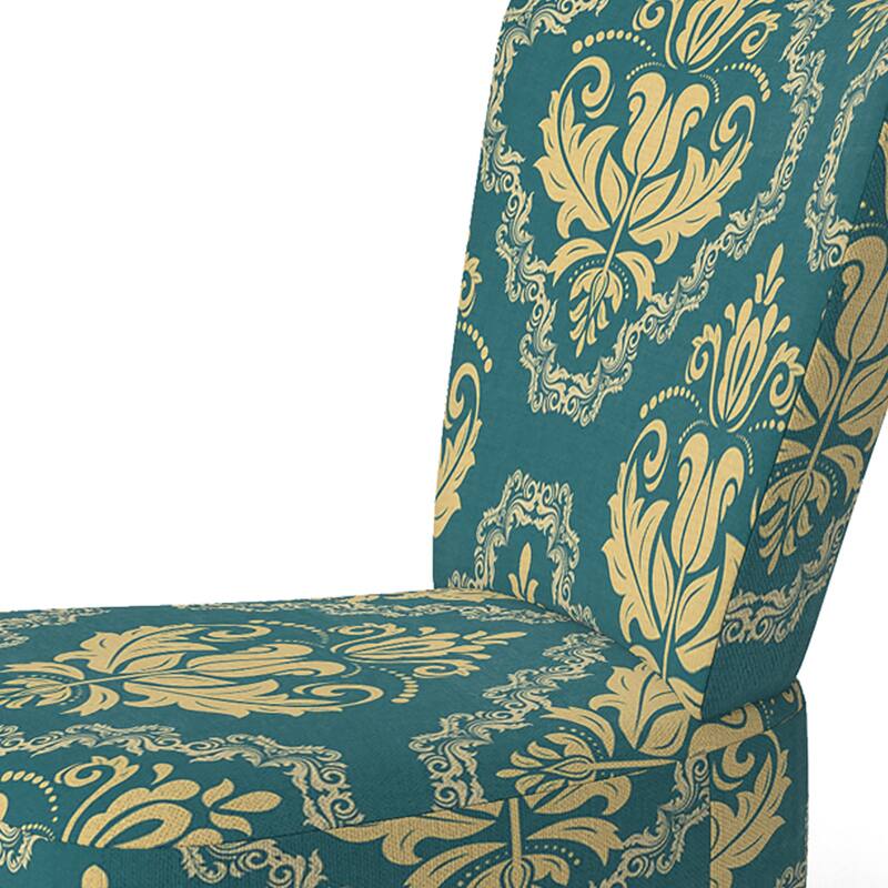 Designart "Green Orient Damask" Upholstered Patterned Accent Chair and Arm Chair