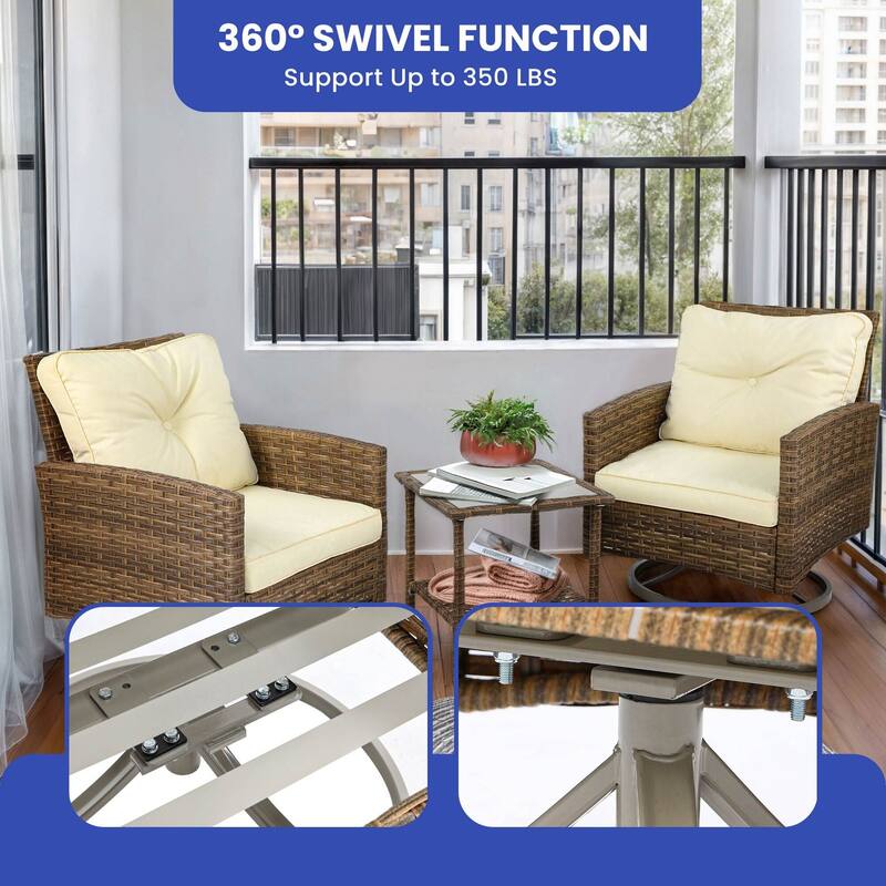 Moasis 3-Piece Wicker Patio Outdoor Swivel Chair - 3 PCS
