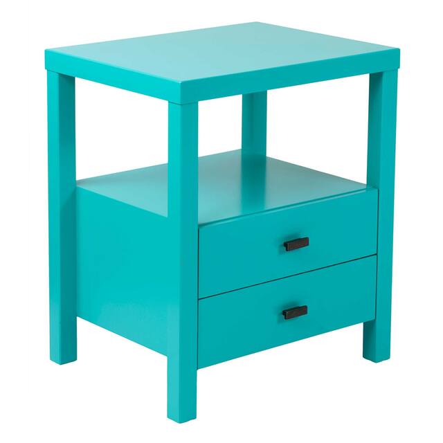 Painted Acacia Wooden End Table - Turquoise