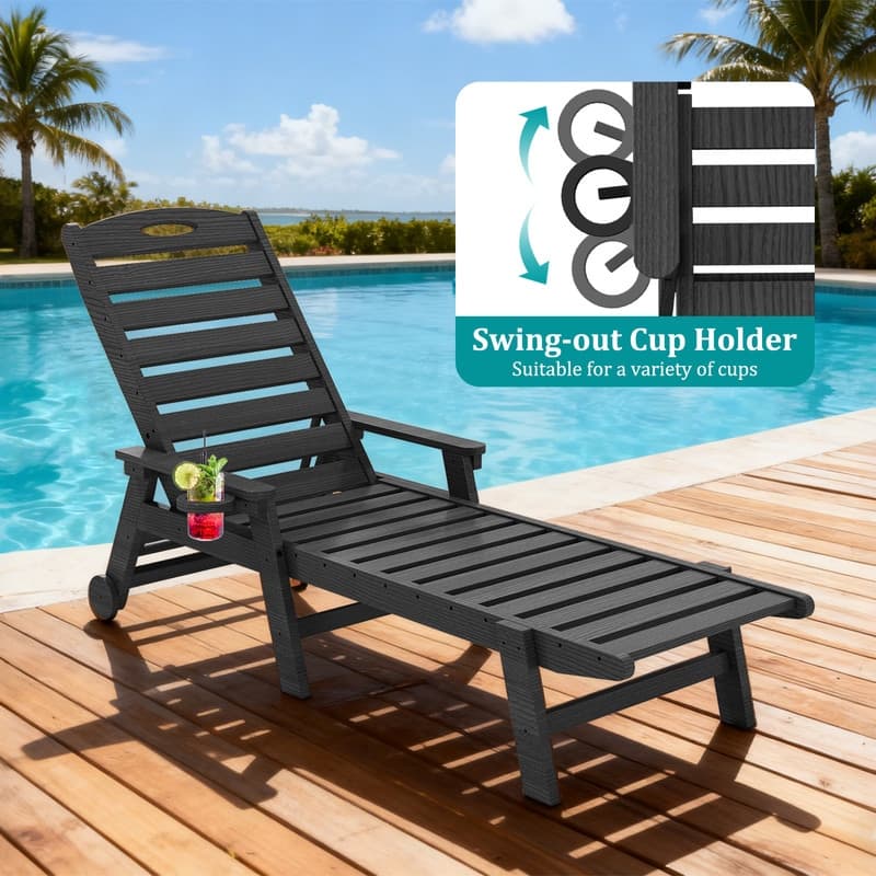 Domi Patio Lounge Chair Outdoor, HDPE Outdoor Chaise Lounge with Reclining Backrest, Pool Lounger Chair for Outside, Poolside
