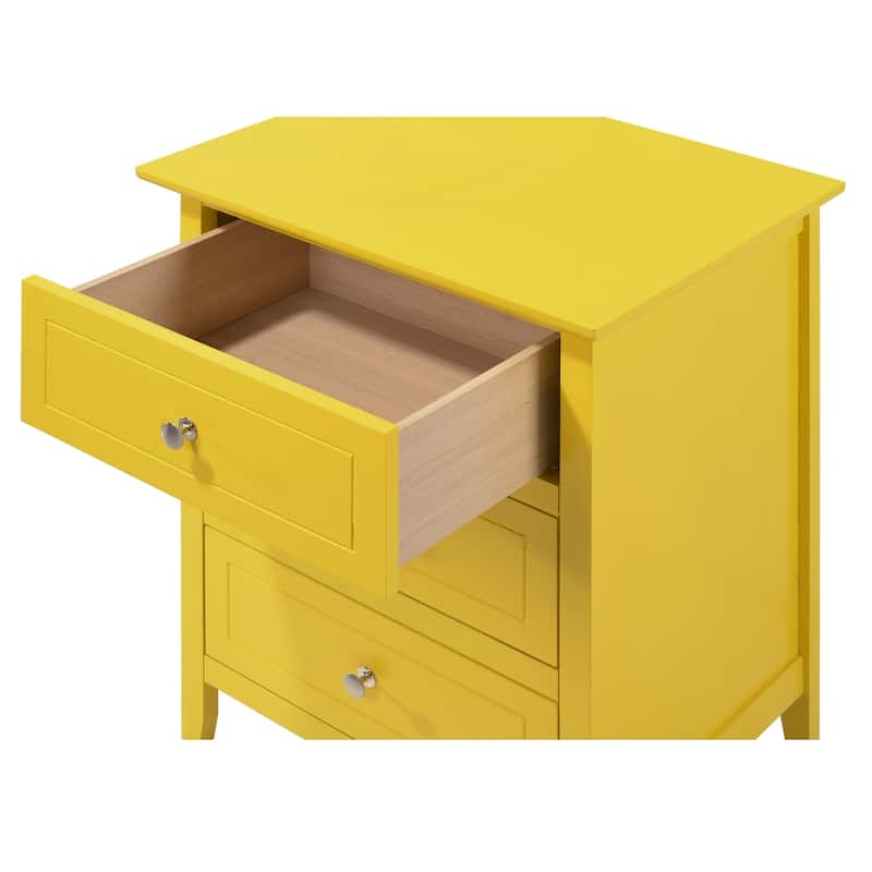 3-Drawer Wood Nightstand - 25" - Yellow
