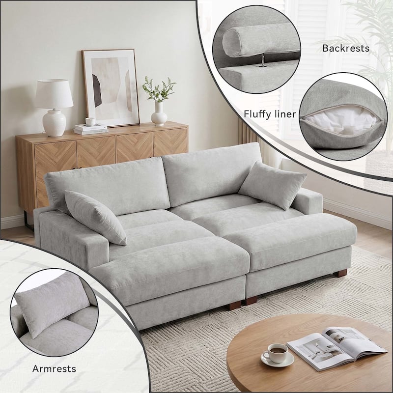 Mid-Century Chenille Adjustable Headrest Chaise Lounge Sofa