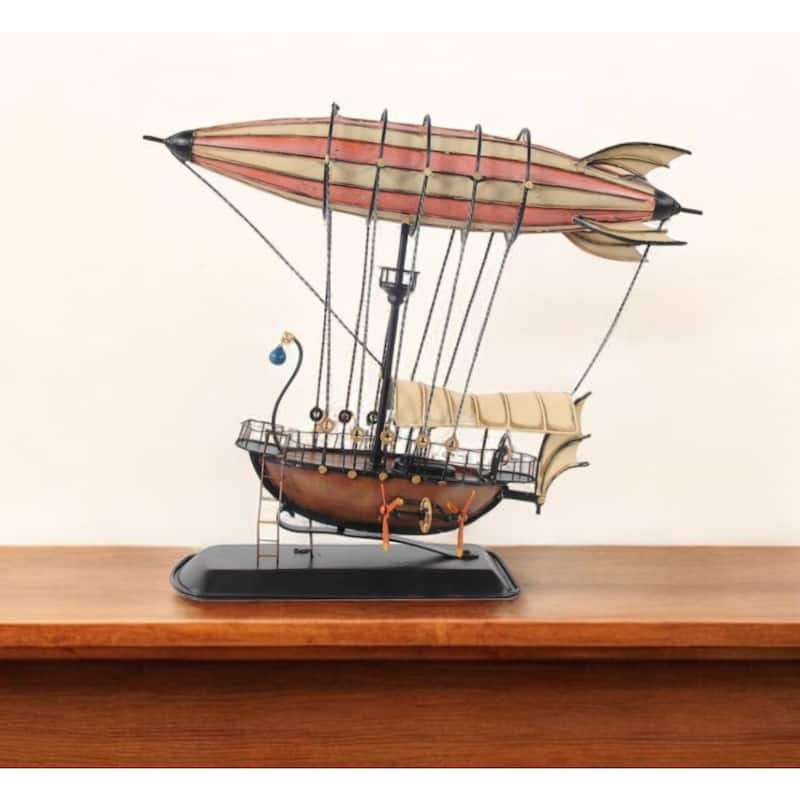 HomeRoots 12" Pink and Orange Metal Hand Painted Model Airplane Tabletop Sculpture - 5' X '12' X '14