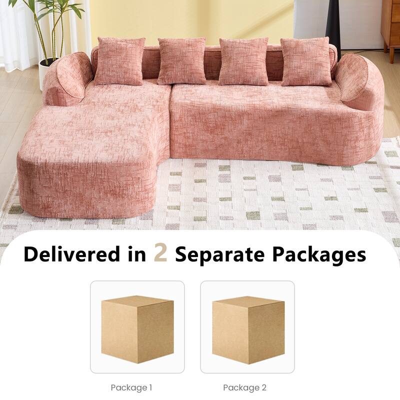 L-Shaped Sectional Sofa with Chaise Lounge, Chenille Upholstered 4 Seater Sofa, Compressed Sofa with Throw Pillows