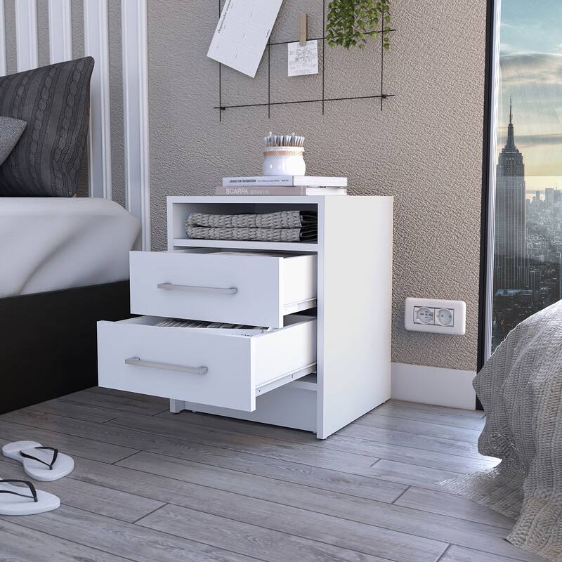 2-Drawer 1-Shelf Rectangle Nightstand