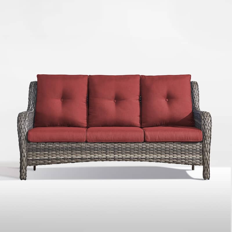 Pocassy 3-Seat Sofa Wicker Sofa Grey-Red - Grey