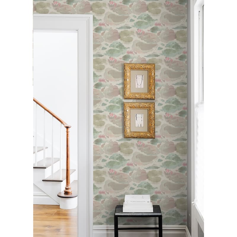 NuWallpaper Water Lily Blush and Teal Peel and Stick Wallpaper