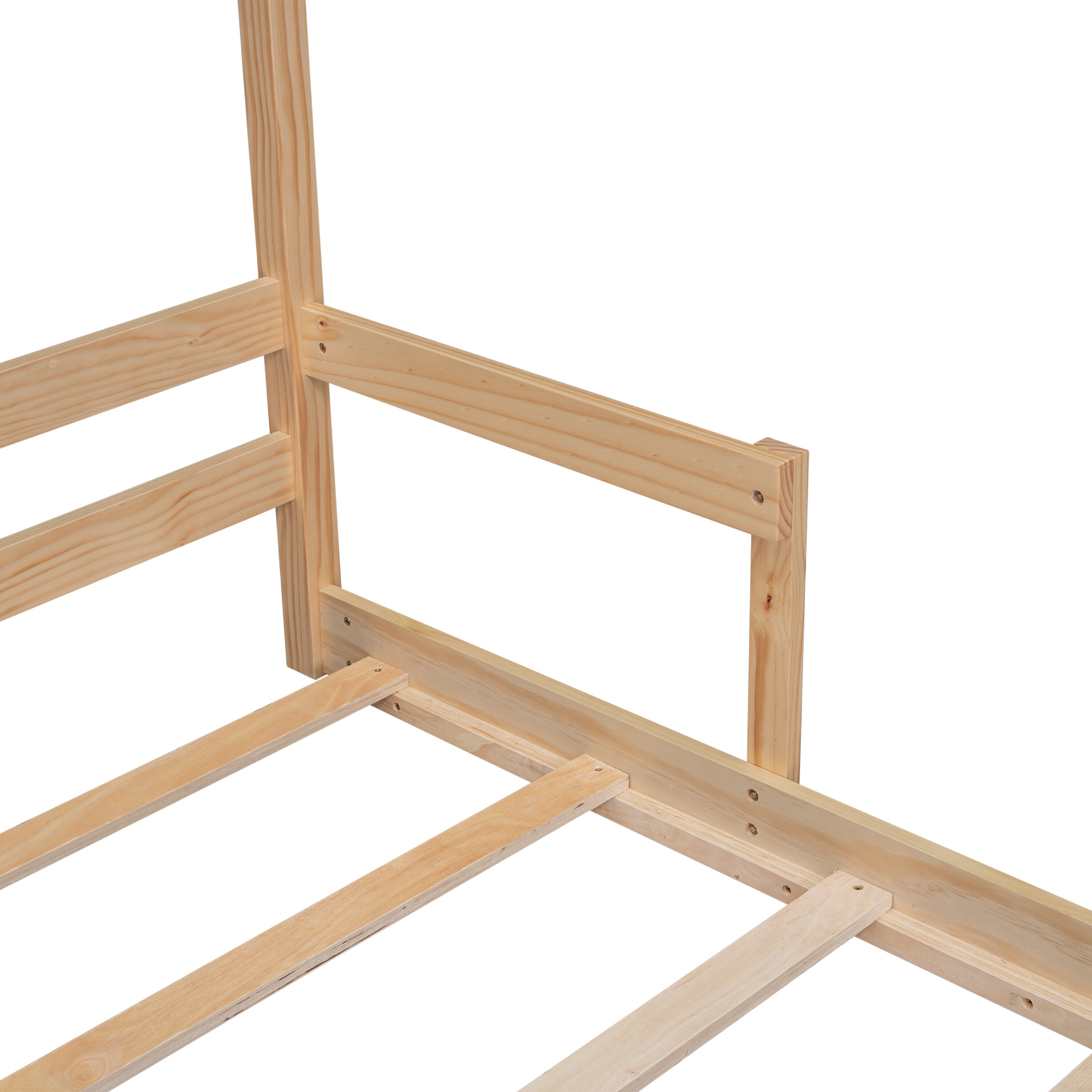 Natural Twin Size HouseShaped Platform Bed Floor Bed with Handrails