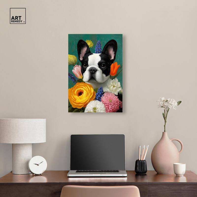 Secret Garden Frenchie Canvas by Art Remedy, Gallery Wrapped