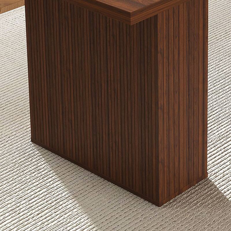 78 Inch Long Dining Table with Storage Base in Natural Wood Veneer, Rectangular MDF Farmhouse Table for 6 People - Walnut