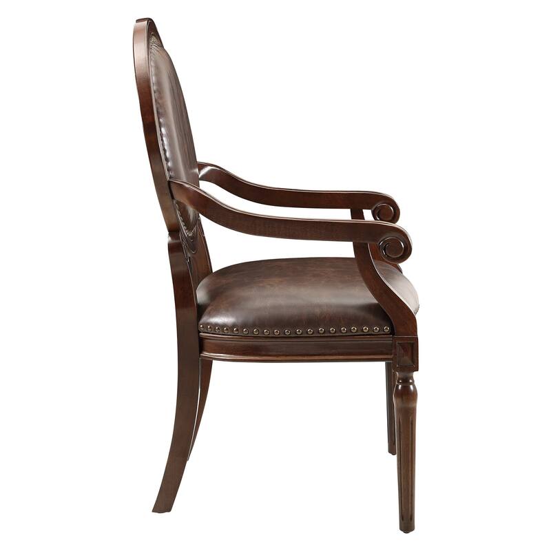 Alder Desk Armchair, Dark Brown Faux Leather, Solid Wood and Foam