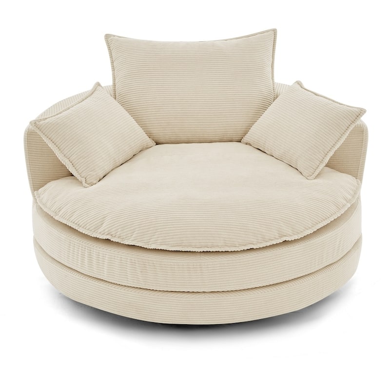 360° Swivel Sofa Chair Accent Barrel Chair with Dual-layer Cushion Design and 3 Removable Pillows