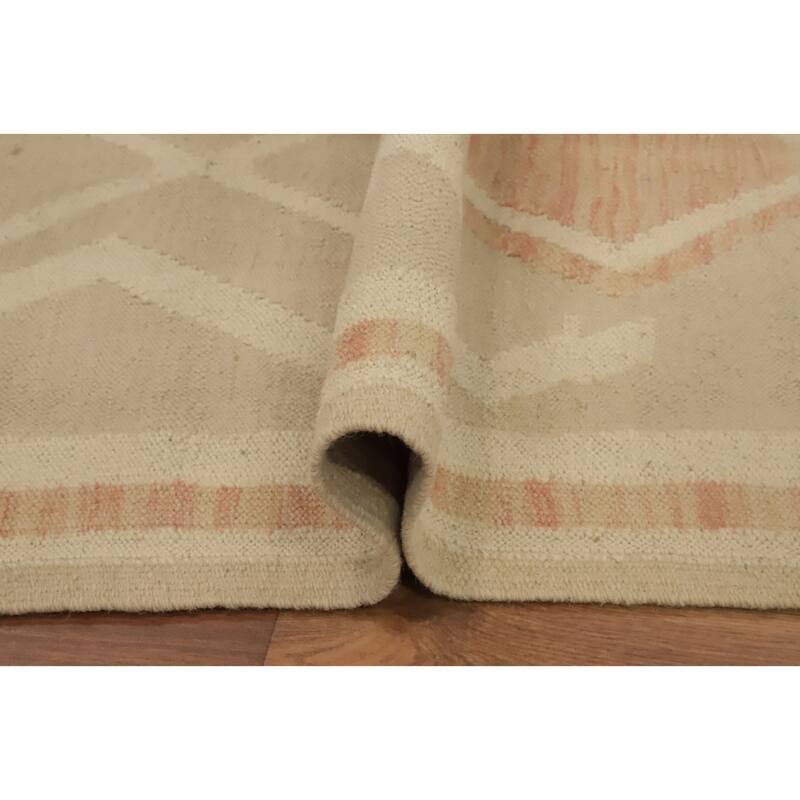 Hand Woven Oriental 100% Wool Carpet Southwestern Tribal Beige & Ivories Kilim Runner Rug - 9' 11'' X 2' 6''