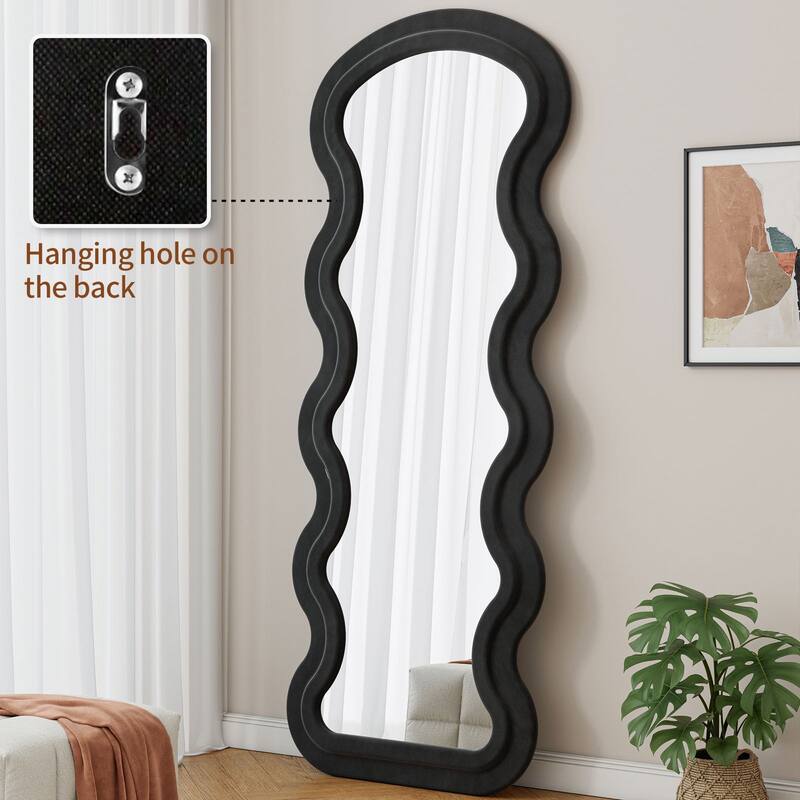 Flannel Full Length Wave Floor Mirror with Stand for Bedroom living room Hanging or Against The Wall