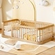 preview thumbnail 2 of 32, Twin/Full Size Wooden Floor Bed, Kids Bed Frame with Fence Guardrail, Toddle Bed with Small Opening