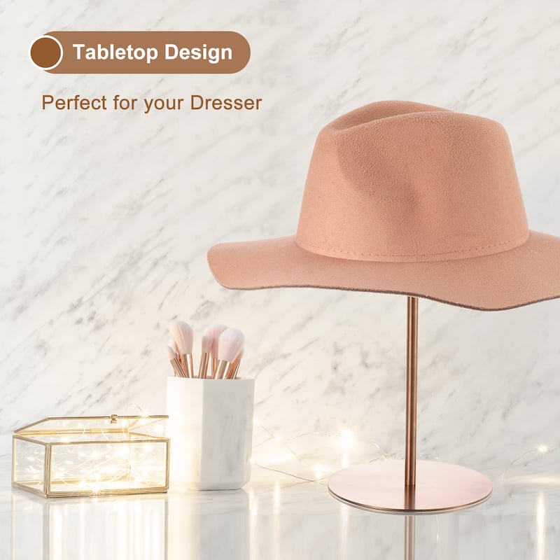 Metal Hat Display Stand 2 Pack Adjustable Hat and Wig Rack Holder - Rose Gold - Rose Gold