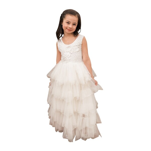 Shop Little Girls Ivory Floral Bodice Tired Skirt Floor Length Flower