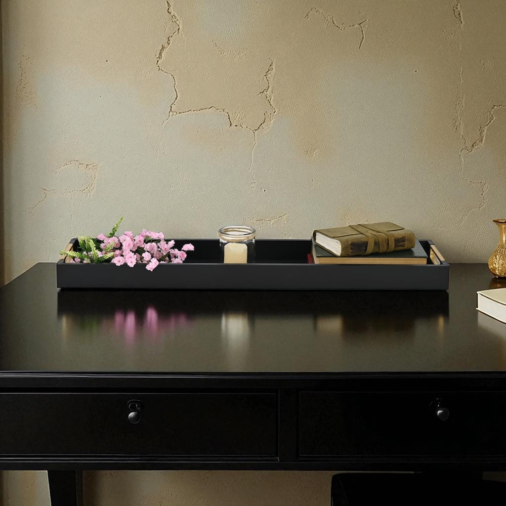 Nyssa Slim Rectangular Wood Decorative Tray - Black