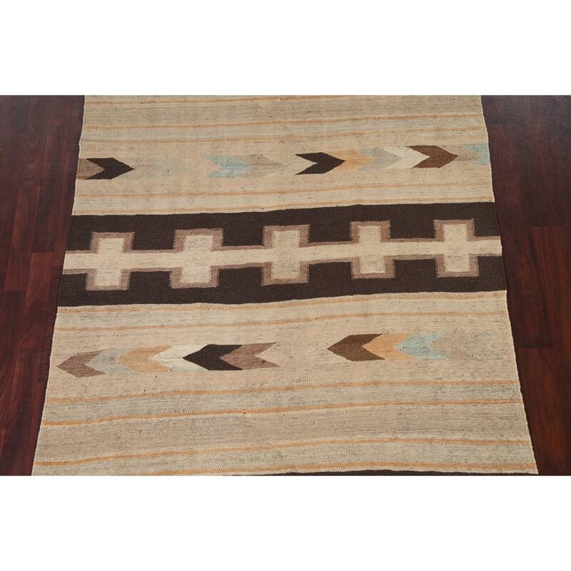 Natural Dye Kilim Geometric Tribal Oriental Area Rug Wool Flat-woven - 6'6" x 8'1"