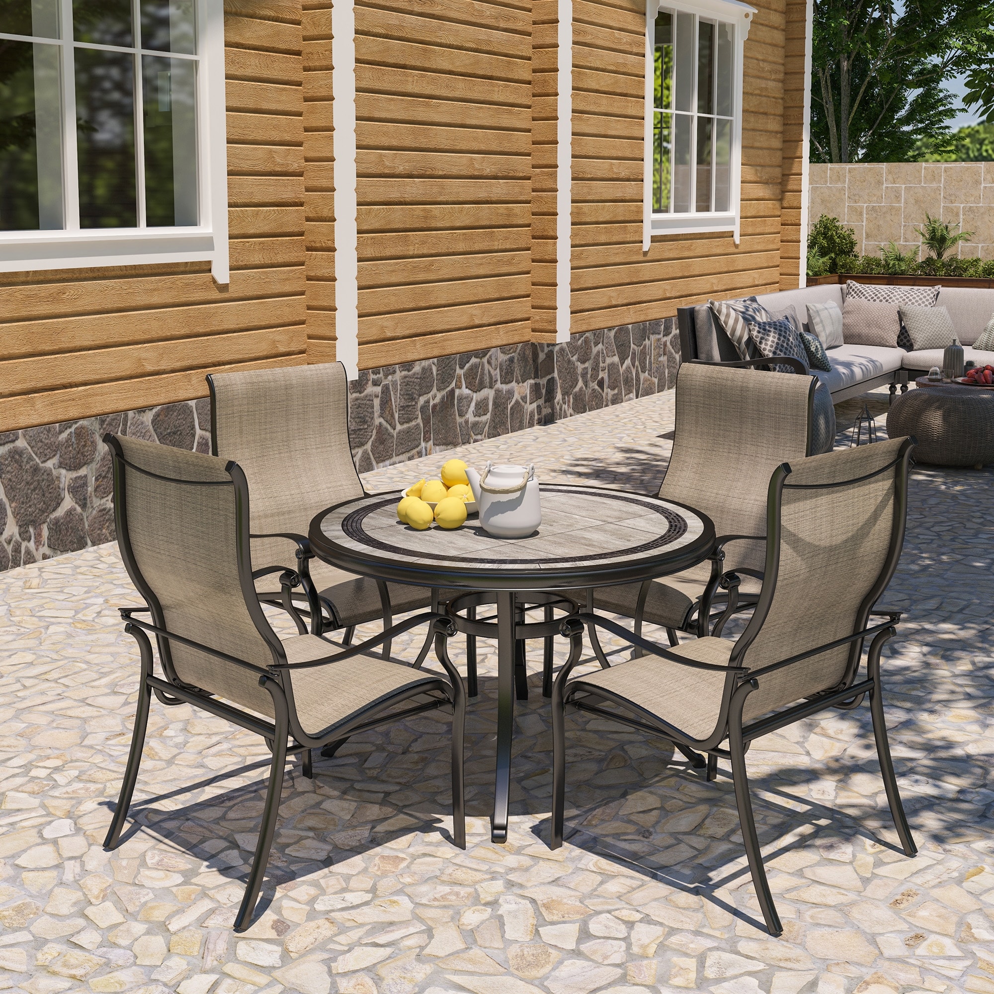 Ceramic Top Patio Table And Chairs Cast Aluminum 5-Piece Outdoor