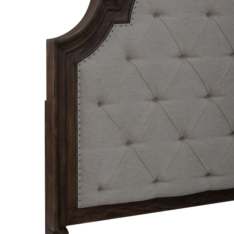 Paradise Valley Saddle Brown Upholstered Bed, Dresser and Mirror Set
