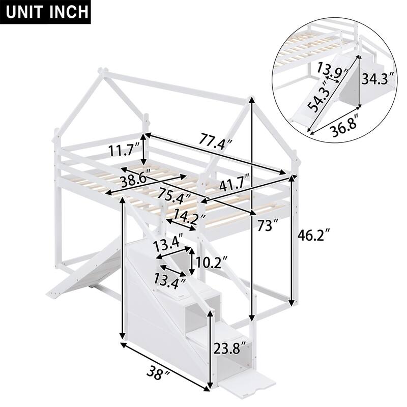 Merax Twin over Twin House Loft or Bunk Bed with Slide and Staircase