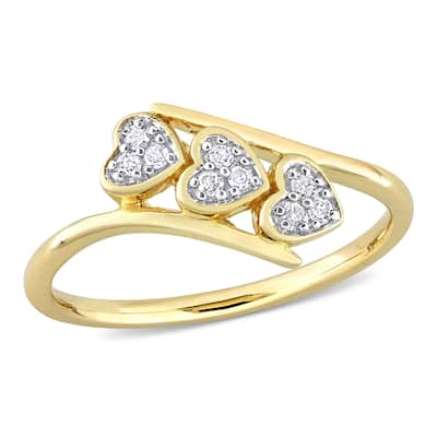 Miadora 1/10ct TDW Diamond Triple Heart Bypass Promise Ring in Yellow Silver