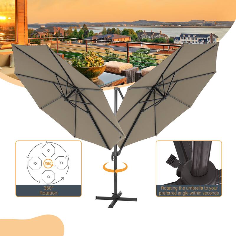 LIVOOSUN 11FT Cantilever Patio Umbrella 240g Solution-Dyed Fabric
