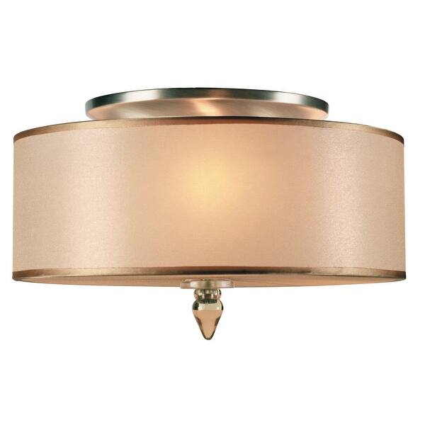 slide 2 of 2, Luxo 3 Light Drum Shade Brass Flush Mount - 14'' W x 8.5'' H