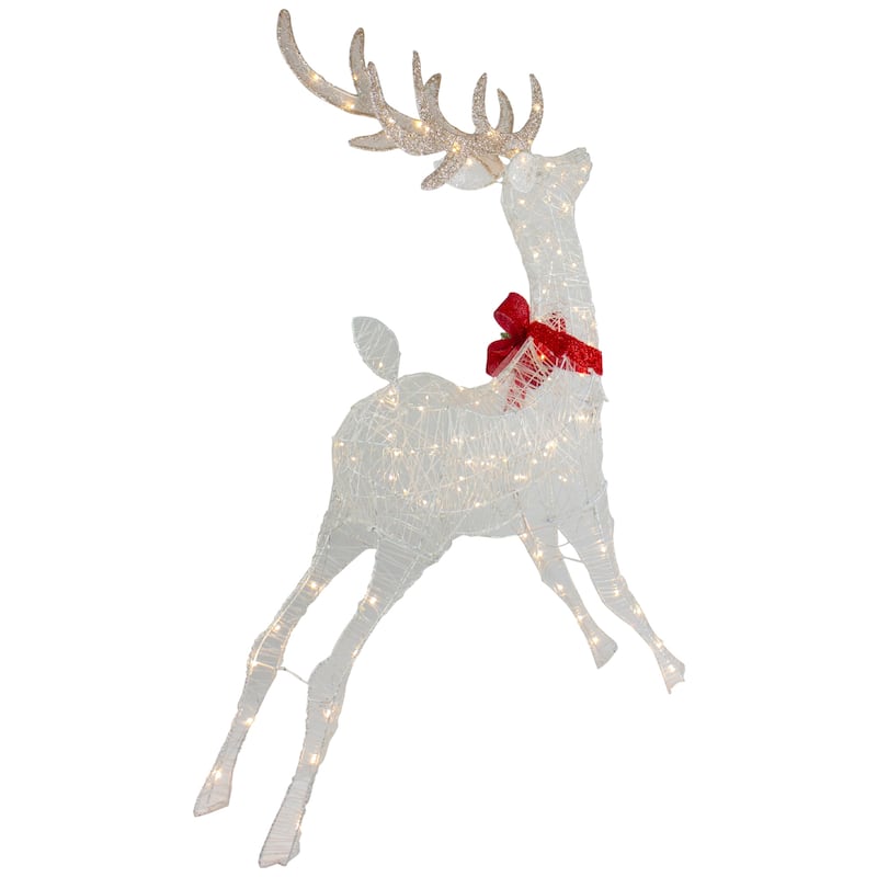 56" LED Lighted Reindeer with Glitter Bow Outdoor Christmas Decoration