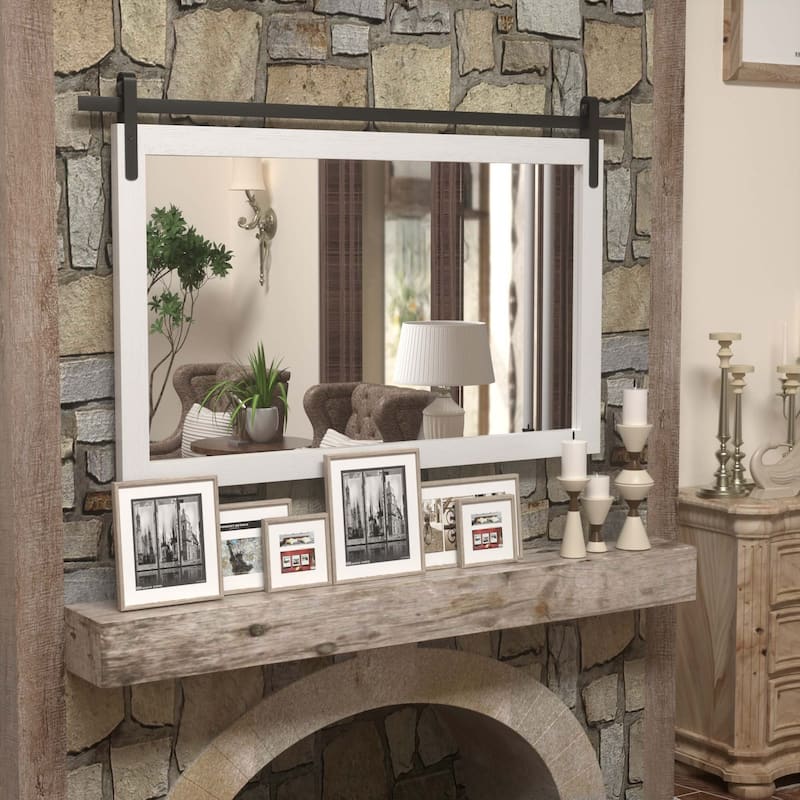 Farmhouse Barn Door Solid Wood Frame Bathroom Vanity Wall Mirror