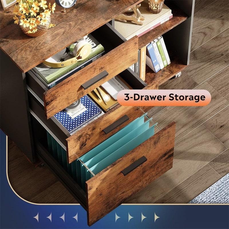 3-Drawer Wood File Cabinet - 15.7"D x 31.3"W x 24.7H