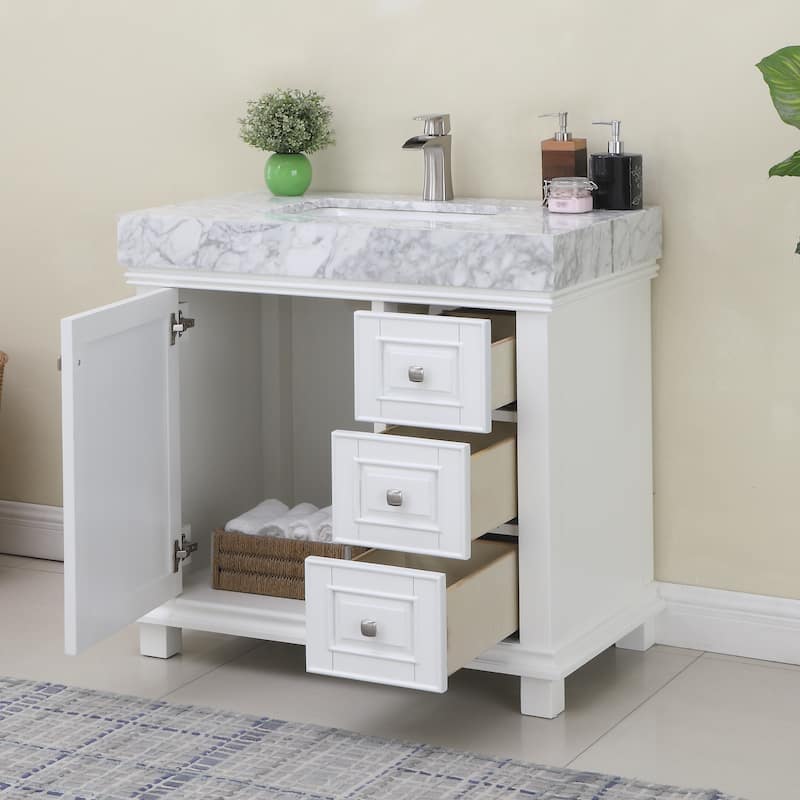 Altair Jardin Single Bathroom Vanity Set and Carrara White Countertop without Mirror