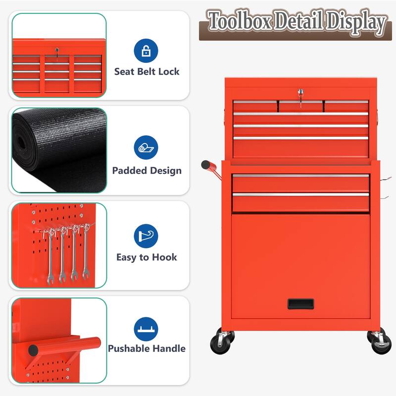8-Drawer Rolling Tool Chest & Removable Tool Box Organizer with Lock
