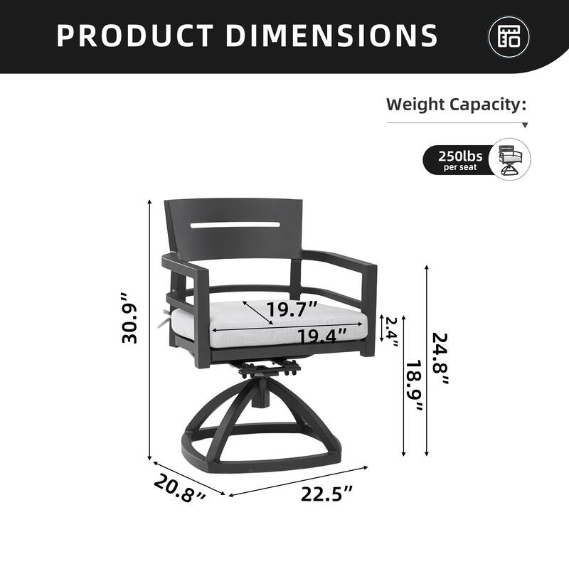 Outdoor Patio Aluminum 40"x40" Square Dining Table with Tapered Feet & Umbrella Hole, Ember Black - 20.8" D x 22.5" W x 30.9" H