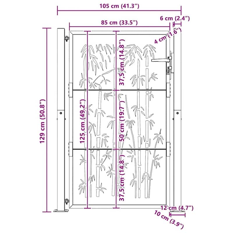 vidaXL Garden Gate Decorative Door Outdoor Fence Corten Steel Bamboo Design - 43.3 x 51.2"