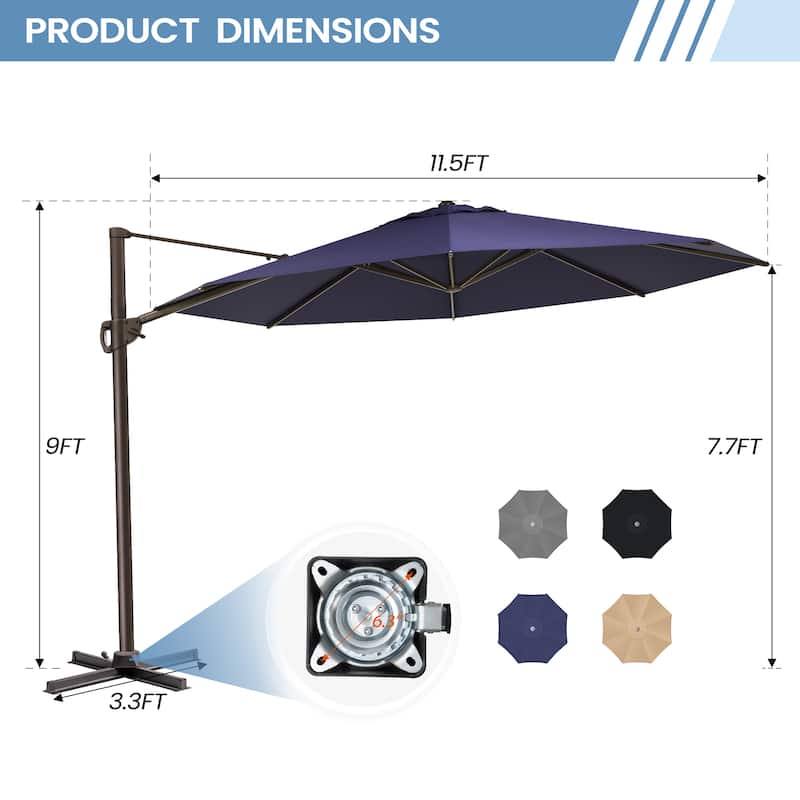 Outdoor Patio Cantilever Offset Umbrella with Base, Tilt and Rotational