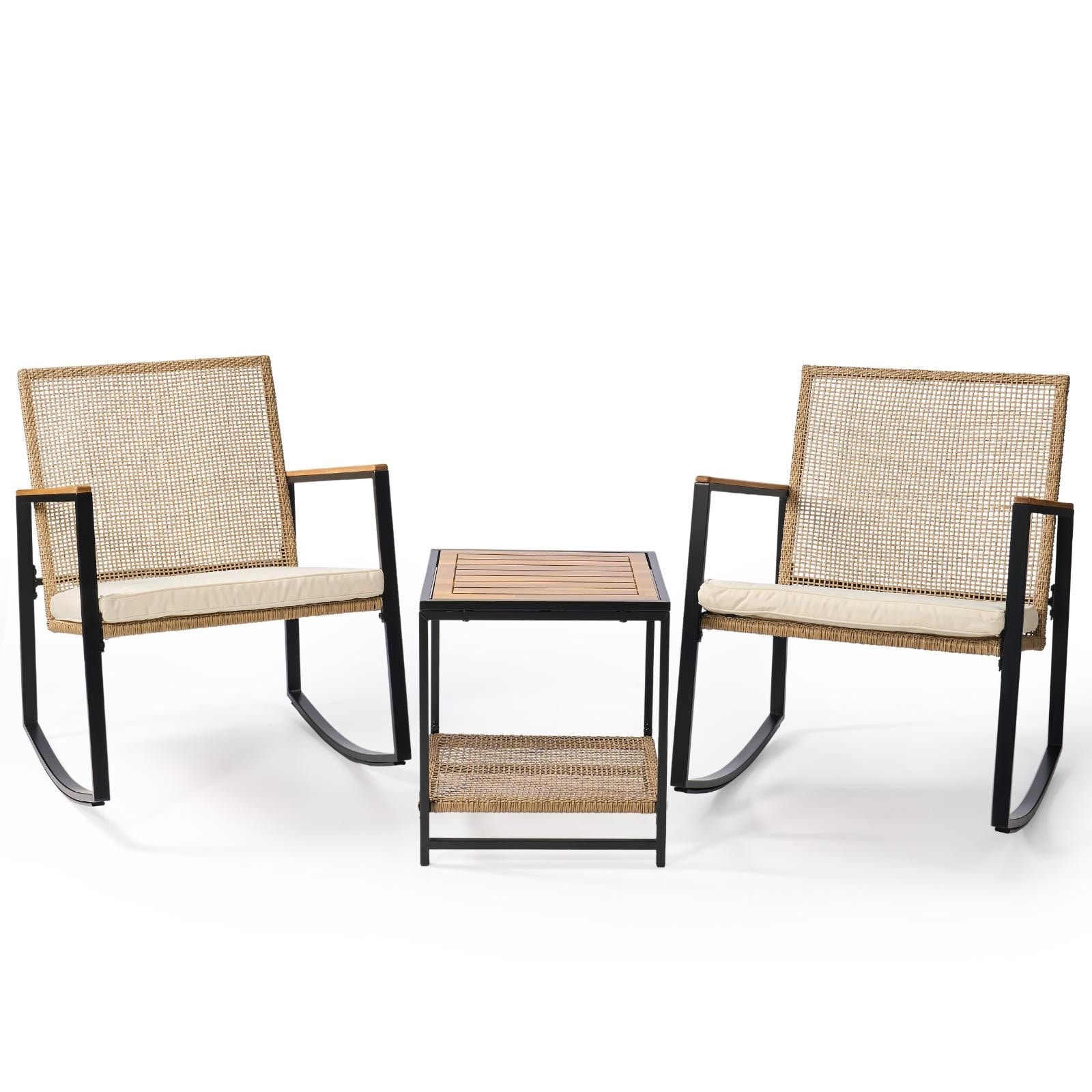 Made4Home Vianna 3-Piece Solid Acacia Wood Patio Rocking Set