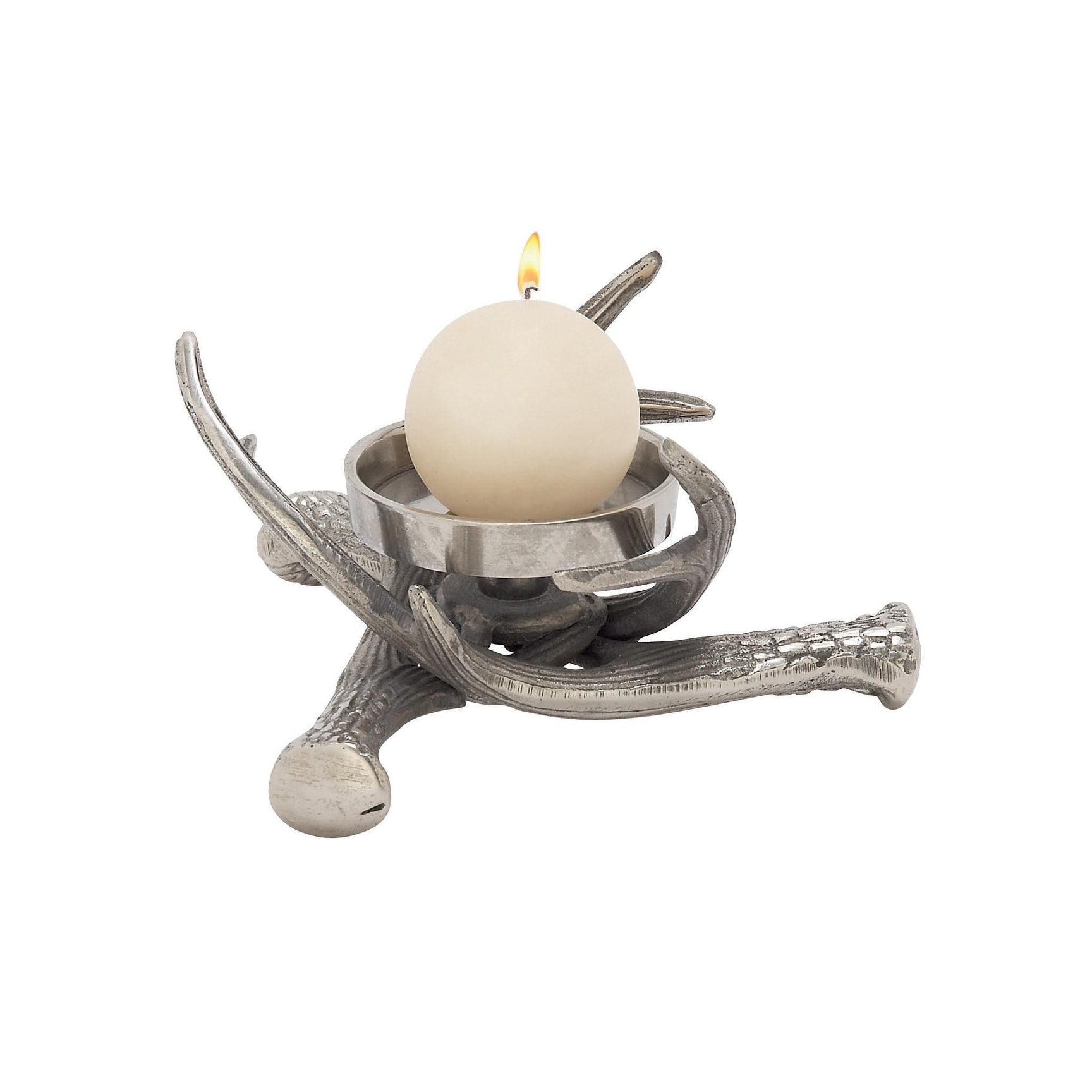 Roche River Decor - Aluminum Metal Antler Candle Holder - Silver