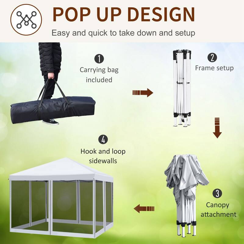 10' x 10' Pop Up Canopy Tent with Netting, Instant Gazebo, Ez up Screen House Room with Carry Bag