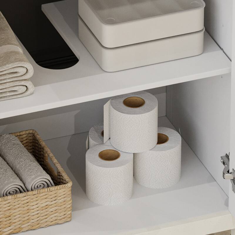 31" Farmhouse Bathroom Vanity with Ceramic Sink, Vintage Rustic Bathroom Cabinet with Bronze Pulls and 2 Soft-Closing Doors