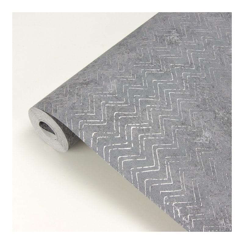 Brewster Luna Pewter Distressed Chevron Wallpaper - 27.5 x 396 x 0.025